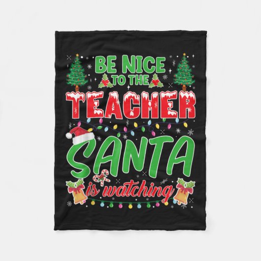 サンタが学校Chを見ている先生に優しい フリースブランケット (正面)
