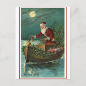 サンタが彼のボートに シーズンポストカード (正面)