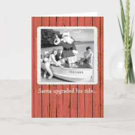 サンタが彼の乗り継ぎクリスマスホリデーカードをアップグレード サンキューカード