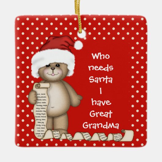サンタが必要な人…素晴らしおばあちゃんクリスマス飾り セラミックオーナメント (正面)