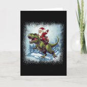 サンタが恐竜ティラノサウルスに乗るおもしろクリスマス カード (正面)