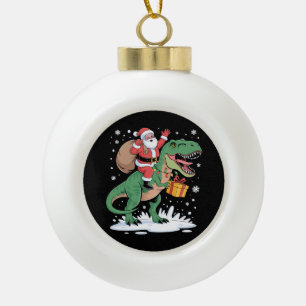 サンタが恐竜ティラノサウルスに乗るクリスマス・ホリデー セラミックボールオーナメント