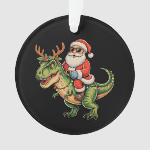 サンタが恐竜ティラノサウルスに乗るクリスマス レトロ クリスマス オーナメント