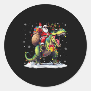 サンタが恐竜ティラノサウルスに乗るクリスマス 少年 男性 Xmas ラウンドシール