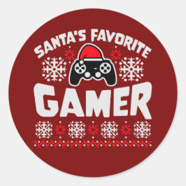 サンタが愛するゲーマーコントローラー クリスマス ゲーミング ラウンドシール