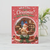 サンタが手紙を読むスノーグローブ クリスマスカード 招待状 (スタンド正面)
