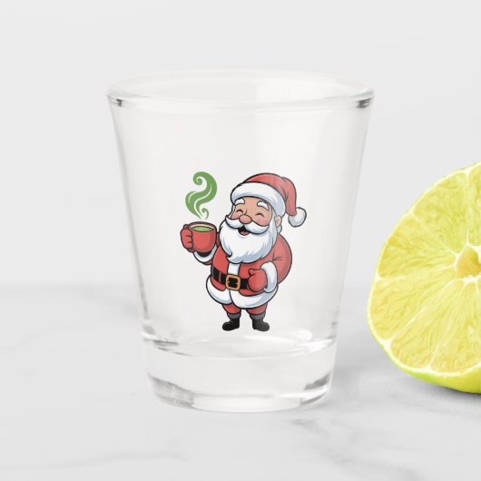 サンタが抹茶を飲むクリスマス ショットグラス (正面)