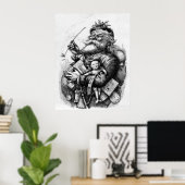 サンタが持つおもちゃは白黒 ポスター (ホームオフィス)