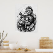 サンタが持つおもちゃは白黒 ポスター (キッチン)