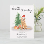 サンタが新しいゴールデンストップレトリーバー犬を動かしている シーズンカード (スタンド正面)