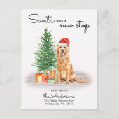 サンタが新しいゴールデンストップレトリーバー犬を動かしている 案内ポストカード (正面)