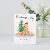 サンタが新しいゴールデンストップレトリーバー犬を動かしている 案内ポストカード (スタンド正面)