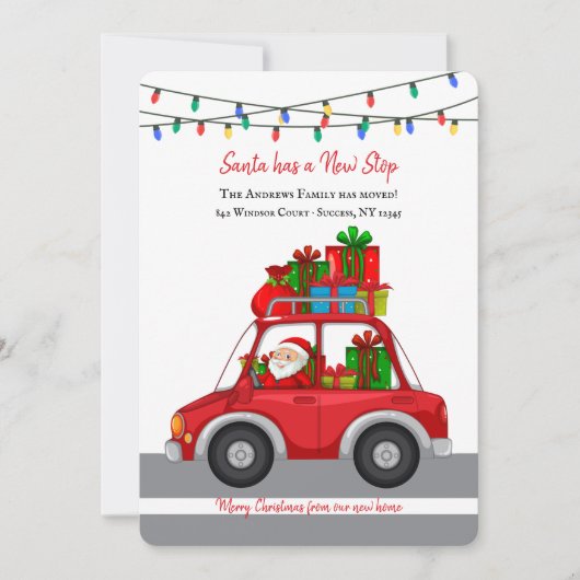 サンタが新たな立ち寄り先 ハoliday 引っ越しカード シーズンカード (正面)