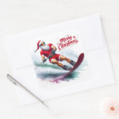 サンタが晴れた冬の日にスキーをする スクエアシール (封筒)