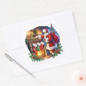 サンタが暖炉でストッキングを準備 スクエアシール (封筒)