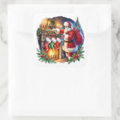 サンタが暖炉でストッキングを準備 スクエアシール (バッグ)