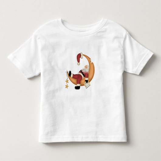 サンタが月のTシャツとギフトで眠る トドラーTシャツ (正面)