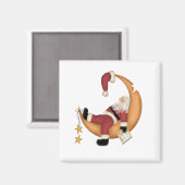 サンタが月のTシャツとギフトで眠る マグネット (正面/裏面)