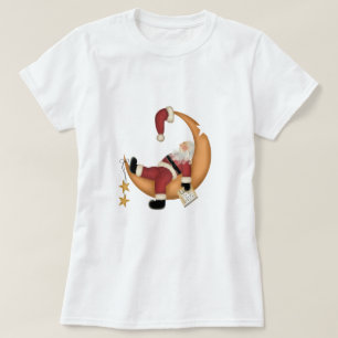 サンタが月のTシャツとギフトで眠る Tシャツ