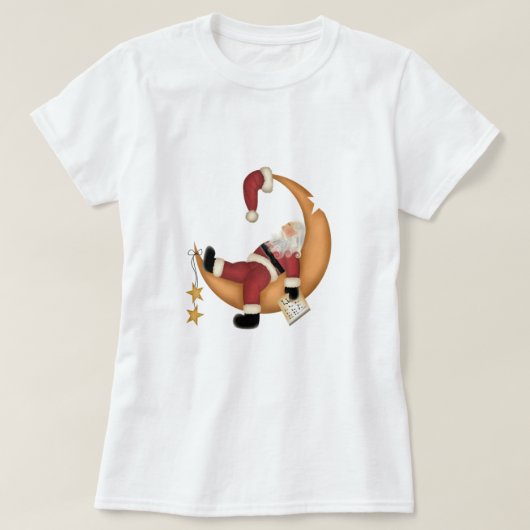 サンタが月のTシャツとギフトで眠る Tシャツ (デザイン正面)