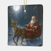 サンタが月明かりの中でそりを運転 セラミックオーナメント (左)