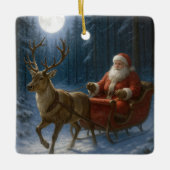 サンタが月明かりの中でそりを運転 セラミックオーナメント (正面)