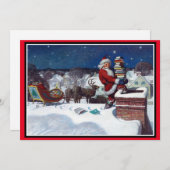 サンタが本の束を届ける シーズンカード (正面/裏面)