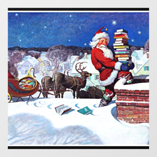 サンタが本を届けるクリスマスイブ ウィンドウサイン (シート)