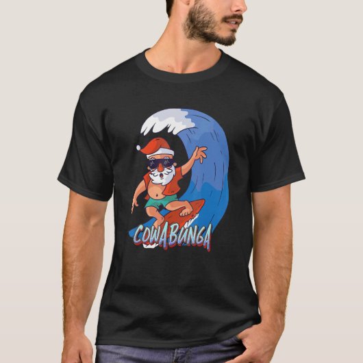 サンタが波に乗ってカウアブンガ Tシャツ (正面)