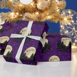 サンタが濃い紫のクリスマスを祝う ラッピングペーパー