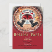 サンタが煙突から降りてくるホリデーパーティー 招待状 (正面)