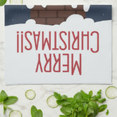 サンタが煙突に詰まった キッチンタオル (折り畳み)