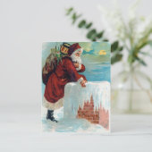 サンタが煙突のビンテージクリスマスを降りる シーズンポストカード (スタンド正面)