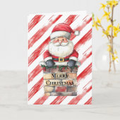 サンタが煙突の赤い縞模様のクリスマス カード (黄色い花)