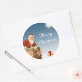 サンタが煙突を下るヴィンテージデザイン ラウンドシール (封筒)