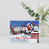 サンタが煙突を降りるテンプレート シーズンポストカード (スタンド正面)