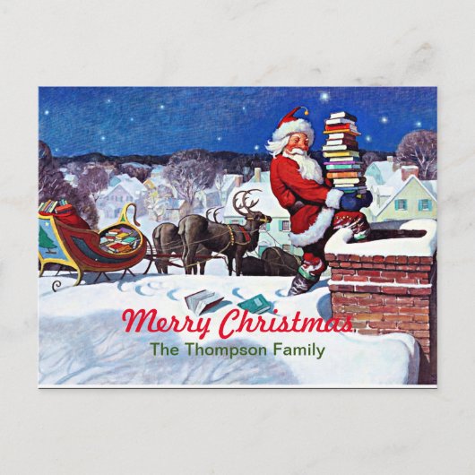 サンタが煙突を降りるテンプレート シーズンポストカード (正面)