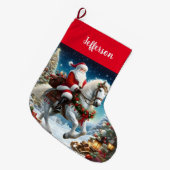 サンタが白馬に乗る ラージクリスマスストッキング (正面 (吊り時))