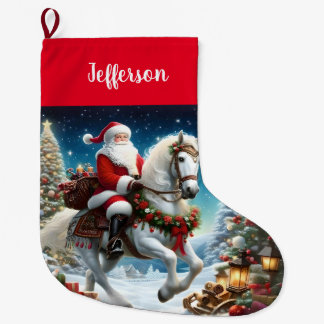 サンタが白馬に乗る ラージクリスマスストッキング
