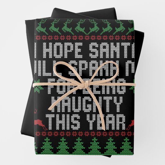 サンタが私をこんな風に引っ張ってくれるといいないけない ラッピングペーパーシート (インサイチュ)