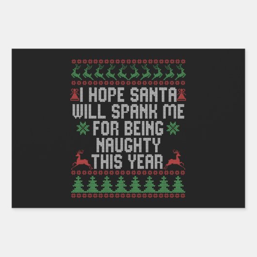 サンタが私をこんな風に引っ張ってくれるといいないけない ラッピングペーパーシート (正面)