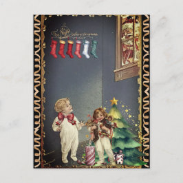 サンタが窓から覗く 子供たち クリスマスイブの前の夜 ポストカード