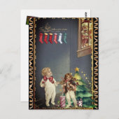 サンタが窓から覗く 子供たち クリスマスイブの前の夜 ポストカード (正面/裏面)