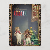 サンタが窓から覗く 子供たち クリスマスイブの前の夜 ポストカード (正面)