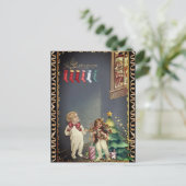 サンタが窓から覗く 子供たち クリスマスイブの夜 ポストカード (スタンド正面)