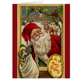 サンタが窓に現れる大きなグリーティングカード