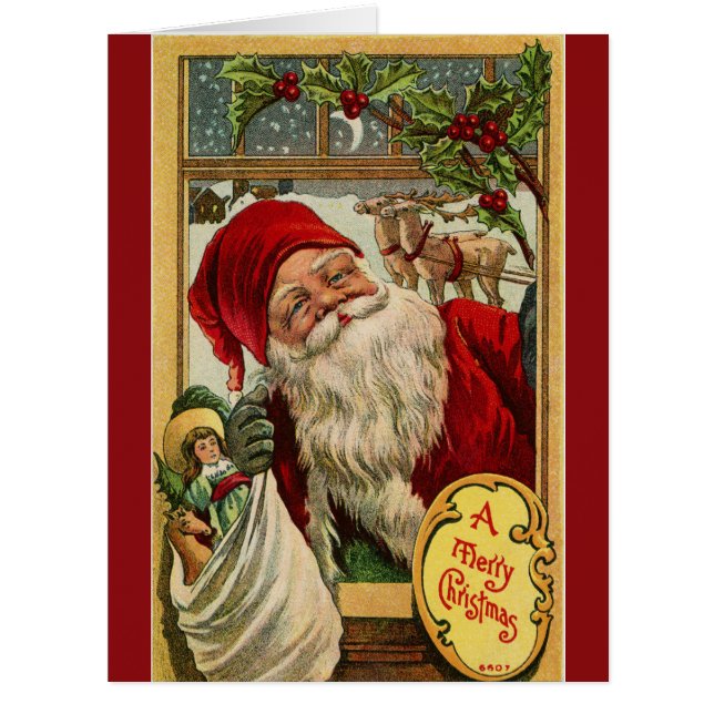 サンタが窓に現れる大きなグリーティングカード (正面)
