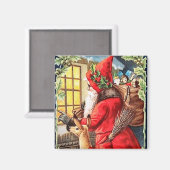 サンタが窓のマグネットをヴィンテージ マグネット (正面/裏面)