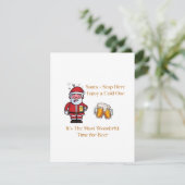 サンタが立ち寄って、冷たい飲み物を楽しんでください フラットなホリデーカード シーズンカード (スタンド正面)