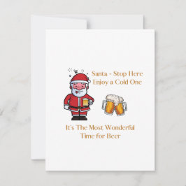 サンタが立ち寄って、冷たい飲み物を楽しんでください フラットなホリデーカード シーズンカード